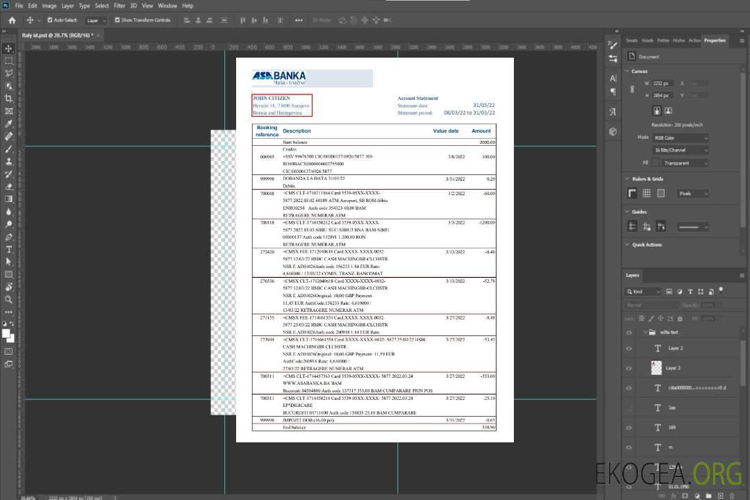 Bosnie-Herzégovine Déclaration d'ASA Banka template